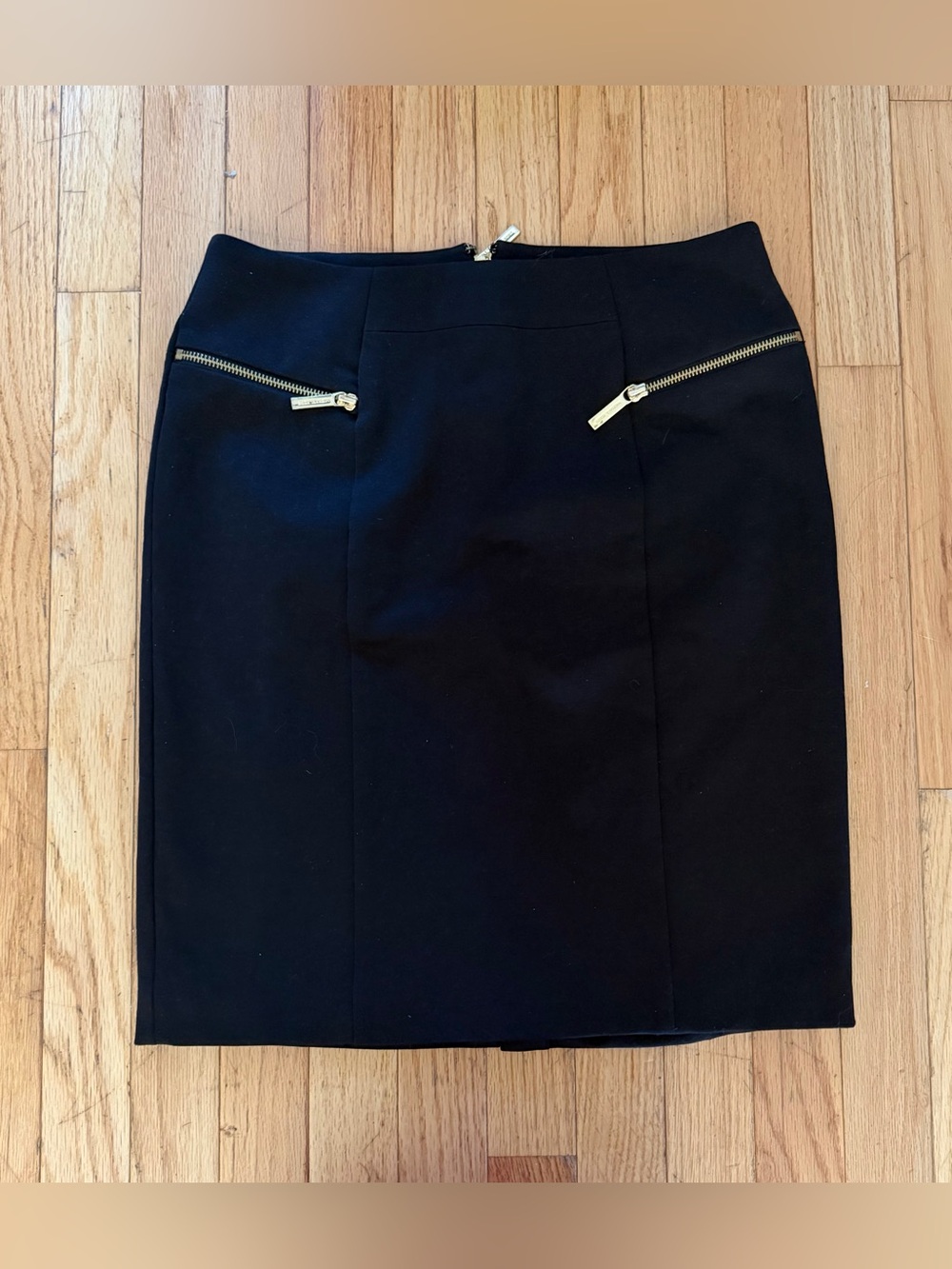 Michael Kors Womens Black Solid Straight Pencil Knee-Length Skirt, Gold Hardware